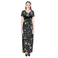 Universe Star Planet Galaxy Short Sleeve Maxi Dress