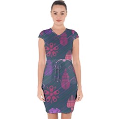 Floral Non Seamless Pattern Capsleeve Drawstring Dress 