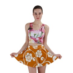 Orange Floral Walls  Mini Skirt by ConteMonfrey