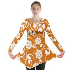 Orange Floral Walls  Long Sleeve Tunic  by ConteMonfrey