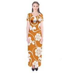 Orange Floral Walls  Short Sleeve Maxi Dress by ConteMonfrey