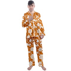 Orange Floral Walls  Men s Long Sleeve Satin Pajamas Set by ConteMonfrey