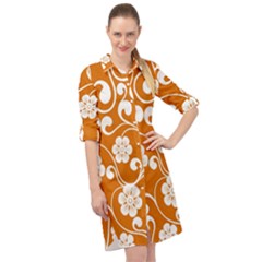 Orange Floral Walls  Long Sleeve Mini Shirt Dress by ConteMonfrey