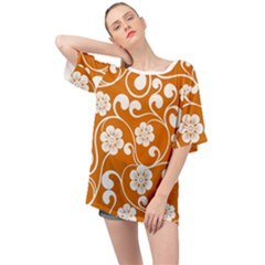 Orange Floral Walls  Oversized Chiffon Top by ConteMonfrey