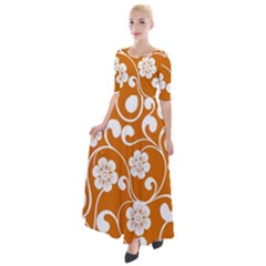 Orange Floral Walls  Half Sleeves Maxi Dress by ConteMonfrey