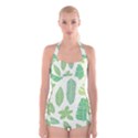 Watercolor Banana Leaves  Boyleg Halter Swimsuit  View1