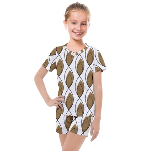 Brown Minimalist Leaves  Kids  Mesh Tee And Shorts Set by ConteMonfrey