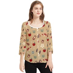 Cute Forest Friends Chiffon Quarter Sleeve Blouse