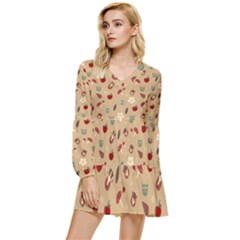 Cute Forest Friends Tiered Long Sleeve Mini Dress