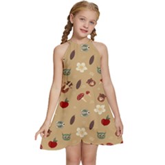 Cute Forest Friends Kids  Halter Collar Waist Tie Chiffon Dress by ConteMonfrey