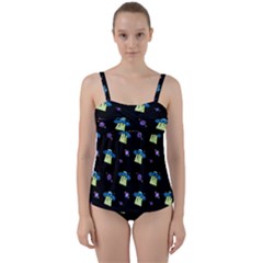 Illustration Cosmos Cosmo Rocket Spaceship -ufo Twist Front Tankini Set by danenraven