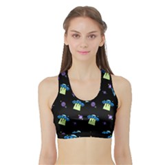 Illustration Cosmos Cosmo Rocket Spaceship Ufo Sports Bra With Border by danenraven