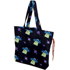 Illustration Cosmos Cosmo Rocket Spaceship Ufo Drawstring Tote Bag by danenraven