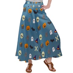 Halloween Cat Pumpkin Pattern Bat Horror Satin Palazzo Pants by danenraven