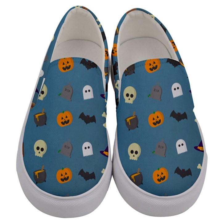 Halloween Cat Pumpkin Pattern Bat Horror Men s Canvas Slip Ons