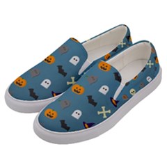 Halloween Cat Pumpkin Pattern Bat Horror Men s Canvas Slip Ons