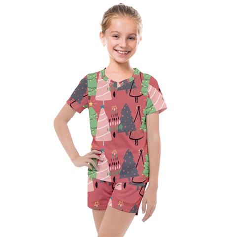 Christmas Tree Icon Kids  Mesh Tee And Shorts Set by danenraven