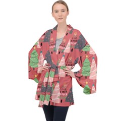 Christmas Tree Icon Long Sleeve Velvet Kimono  by danenraven