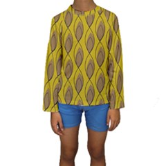 Yellow Brown Minimalist Leaves  Kids  Long Sleeve Swimwear by ConteMonfrey