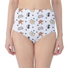 Cute Cat Kitten Animal Design Pattern Classic High-waist Bikini Bottoms by danenraven