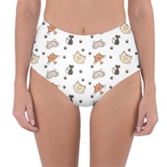 Cute Cat Kitten Animal Design Pattern Reversible High-waist Bikini Bottoms by danenraven