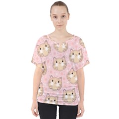 Cat Pattern Pink Background V-neck Dolman Drape Top by danenraven