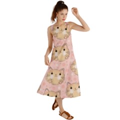 Cat Pattern Pink Background Summer Maxi Dress by danenraven