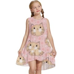 Cat Pattern Pink Background Kids  Frill Swing Dress by danenraven