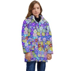 Illustration Background Flower Pattern Floral Kid s Hooded Longline Puffer Jacket by danenraven