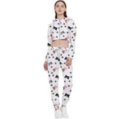 Illustration Cat Paw Background Pattern Cute Cropped Zip Up Lounge Set by danenraven