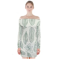 Banana Leaves Draw  Long Sleeve Off Shoulder Dress