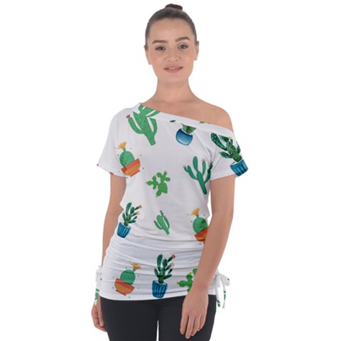 Among Succulents And Cactus  Off Shoulder Tie-up Tee by ConteMonfrey