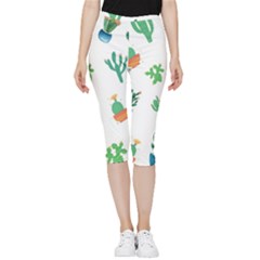 Among Succulents And Cactus  Inside Out Lightweight Velour Capri Leggings 
