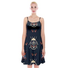 Floral-bugs-seamless-pattern Spaghetti Strap Velvet Dress