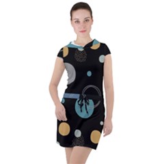 Circle Pattern Abstract Polka Dot Drawstring Hooded Dress