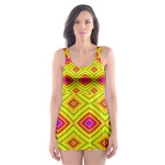 Red Yellow Abstract Skater Dress Swimsuit by artworkshop