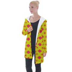 Red Yellow Abstract Longline Hooded Cardigan by artworkshop