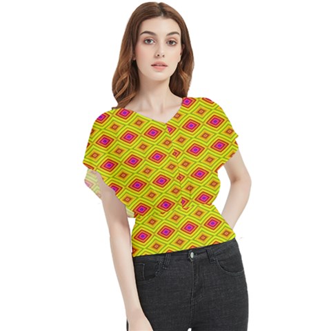 Red Yellow Abstract Butterfly Chiffon Blouse by artworkshop