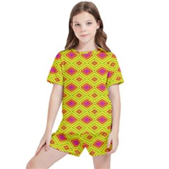 Red Yellow Abstract Kids  Tee And Sports Shorts Set