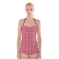 Red Pattern Seamless Texture Background Boyleg Halter Swimsuit  by artworkshop