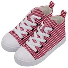 Red Gingham Check Kids  Mid-top Canvas Sneakers