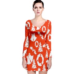 Orange  Card Christmas December Long Sleeve Velvet Bodycon Dress by artworkshop