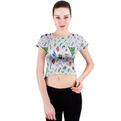 New Year Christmas Winter Watercolor Crew Neck Crop Top