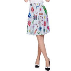 New Year Christmas Winter Watercolor A-Line Skirt