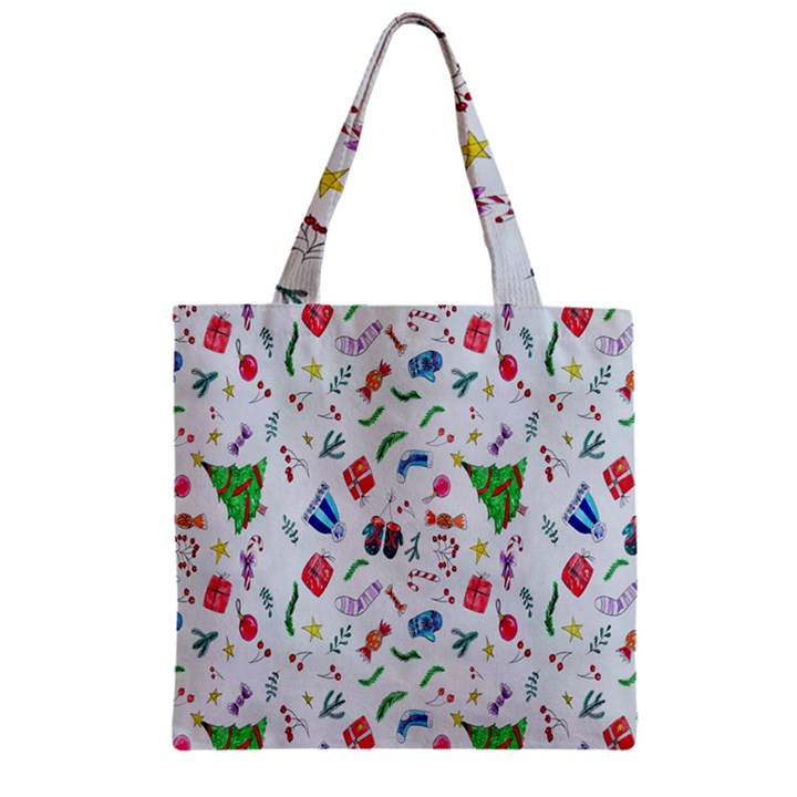 New Year Christmas Winter Watercolor Zipper Grocery Tote Bag