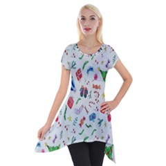 New Year Christmas Winter Watercolor Short Sleeve Side Drop Tunic