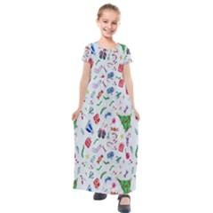New Year Christmas Winter Watercolor Kids  Short Sleeve Maxi Dress by artworkshop