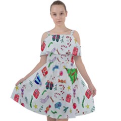 New Year Christmas Winter Watercolor Cut Out Shoulders Chiffon Dress by artworkshop