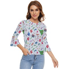 New Year Christmas Winter Watercolor Bell Sleeve Top