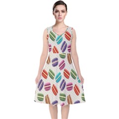 Macaron Macaroon Stylized Macaron Design Repetition V-neck Midi Sleeveless Dress  by artworkshop